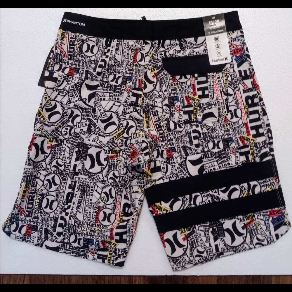 Hurley Black and White Board Shorts Urban Graphic Design - Picture 2 of 2